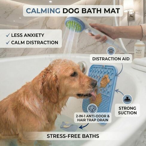 Dog Shower Sprayer Kit with Deodorizing Shower Steamers, Universal Pet Bathing Tool for Indoor & Outdoor Use with Silicone Massage Brush, 8.2ft Extra-Long Hose, Brass Diverter & Lick Mat in Saudi Arabia