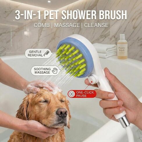 Dog Shower Sprayer Kit with Deodorizing Shower Steamers, Universal Pet Bathing Tool for Indoor & Outdoor Use with Silicone Massage Brush, 8.2ft Extra-Long Hose, Brass Diverter & Lick Mat in Saudi Arabia