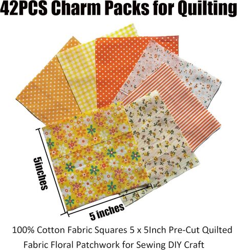 Cotton Quilting Fabric Squares, 42 Piece, 5x5 Inch, Pre-Cut in Kuwait