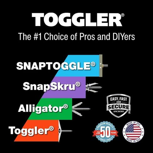 مرساة باب TOGGLER Toggle TA، بروبيلين، مصنوعة في الولايات المتحدة، زاوية قبضة 1/8 بوصة إلى 1/4 بوصة، لحجم المثبت من 8 إلى #12 (عبوة من 100) in Kuwait