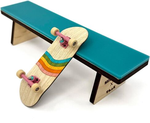Teak Tuning x Session Wooden Fingerboard Obstacle - The Bench, Baltic Birch Wood with Teal Acrylic Surface, 7 7/8 x 1 3/4 x 1 3/4 Inches in Kuwait