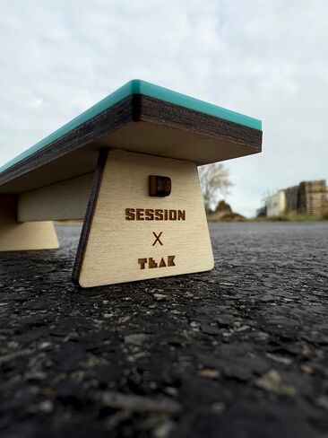 Teak Tuning x Session Wooden Fingerboard Obstacle - The Bench, Baltic Birch Wood with Teal Acrylic Surface, 7 7/8 x 1 3/4 x 1 3/4 Inches in Kuwait