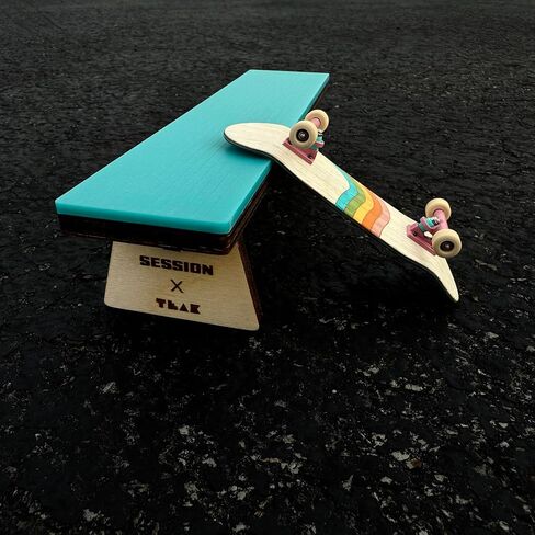 Teak Tuning x Session Wooden Fingerboard Obstacle - The Bench, Baltic Birch Wood with Teal Acrylic Surface, 7 7/8 x 1 3/4 x 1 3/4 Inches in Kuwait