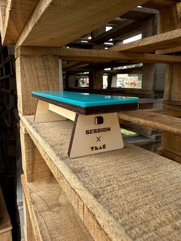 Teak Tuning x Session Wooden Fingerboard Obstacle - The Bench, Baltic Birch Wood with Teal Acrylic Surface, 7 7/8 x 1 3/4 x 1 3/4 Inches in Kuwait