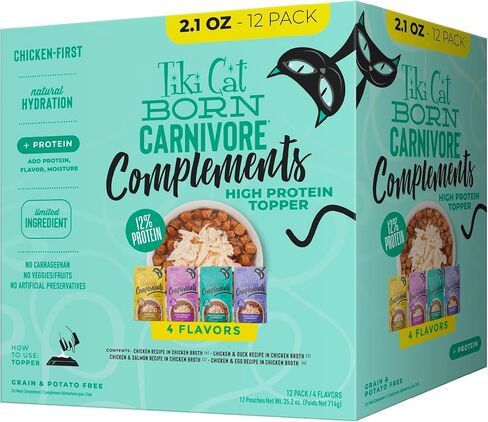 Tiki Cat Born Carnivore Cat Food Topper, Variety Pack, 2.1oz Pouch, 12ct in Saudi Arabia