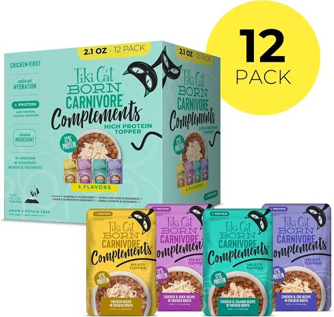 Tiki Cat Born Carnivore Cat Food Topper, Variety Pack, 2.1oz Pouch, 12ct in Saudi Arabia