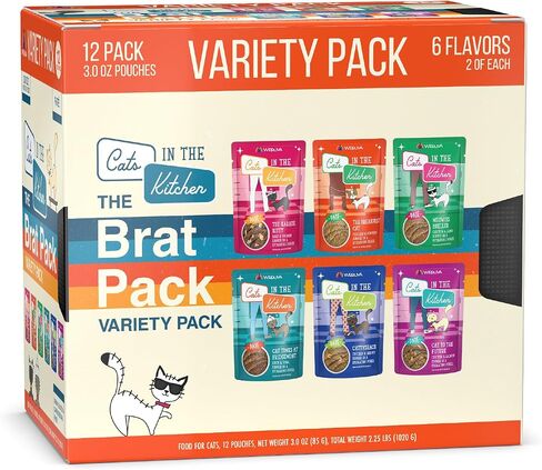 Weruva Cats in the Kitchen Slide N' Serve The Brat Pack Variety Cat Food Pouches 3 Ounce (Pack of 12) in Kuwait