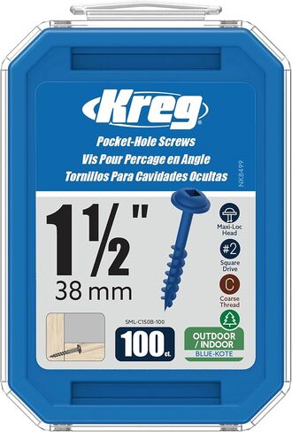 Kreg SML-C150B-100 Blue Kote Pocket Screws, 1 1/2-Inch #8 Coarse Thread, Maxi-Loc Head (100 Count) in Kuwait