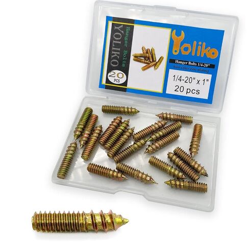 Yoliko 20 Pack 1/4-20 x 1 Inch Hanger Bolts 1/4-20" Double Headed Bolts 1/4 Wood Dowel Screw Self-Tapping Screw Hanger Bolts for Furniture Screws Double Screw Threaded Rods Bolt 25.4mm Length in Kuwait