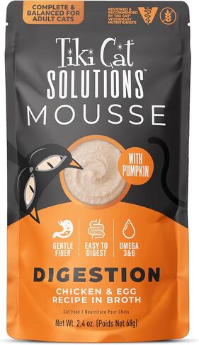 Tiki Cat Solutions Digestion Mousse, Chicken & Egg Recipe in Broth, Formulated to Support Healthy Digestion, Functional Wet Cat Food, 2.4 oz. Pouch (12 Count) in Saudi Arabia