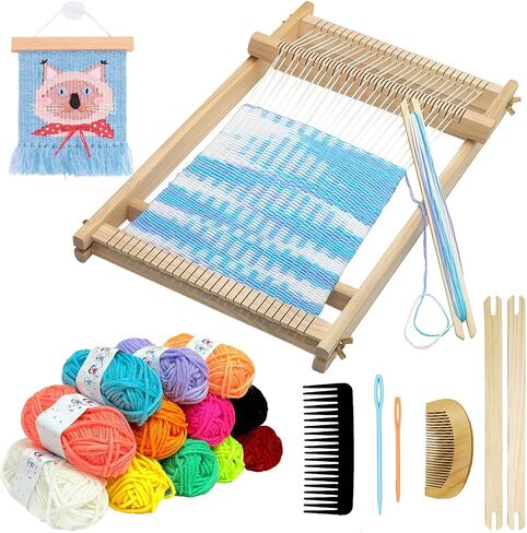 Sawvolker Wooden Weaving Loom Kit with 12 Colors Yarn for Kids and Adult in Kuwait