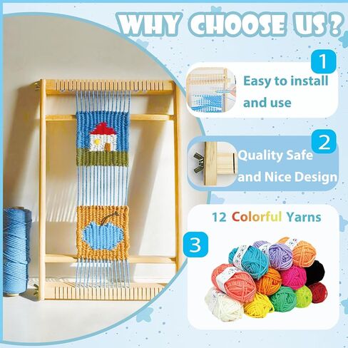 Sawvolker Wooden Weaving Loom Kit with 12 Colors Yarn for Kids and Adult in Kuwait