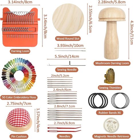 Esoes Speedweve Darning Mini Loom Kits with 50 Color Threads, Sock Darning Mushroom Egg, Complete Darning Kit for Beginners Quickly Mending Jeans Socks, DIY Knit Patch Repair Clothes Tool in Kuwait