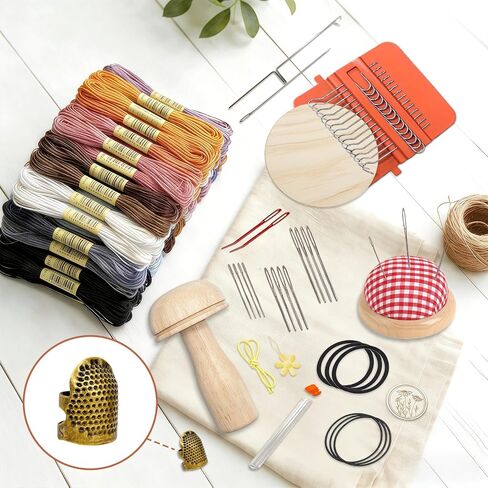 Esoes Speedweve Darning Mini Loom Kits with 50 Color Threads, Sock Darning Mushroom Egg, Complete Darning Kit for Beginners Quickly Mending Jeans Socks, DIY Knit Patch Repair Clothes Tool in Kuwait