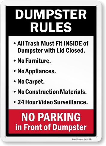 SmartSign - K-7492-EG-12x18 لافتة "قواعد القمامة" | ألومنيوم عاكس من الدرجة الهندسية 12 × 18 بوصة 3M أسود/أحمر على أبيض in Kuwait