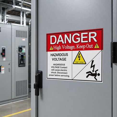 Hazardous Voltage Safety Warning Sticker 3" X 4" Danger Voltage Warning Keep Out Label Decal Vinyl Adhesive High Voltage Electrical Safety Warning Sign Sticker for Battery Bank, in-Wall Safe 8 Pack in Kuwait