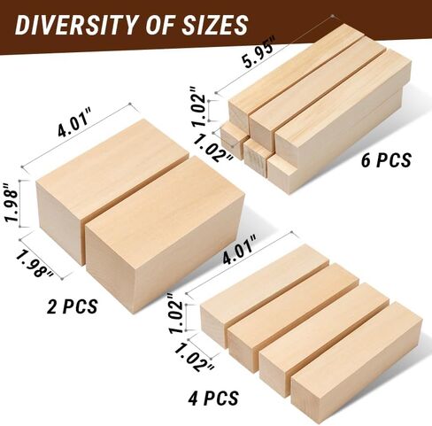 BeaverCraft Basswood Carving Blocks BW12 pcs Whittling Wood Set for Crafts - Wooden Block, Soft Unfinished Wood for Carving in Kuwait