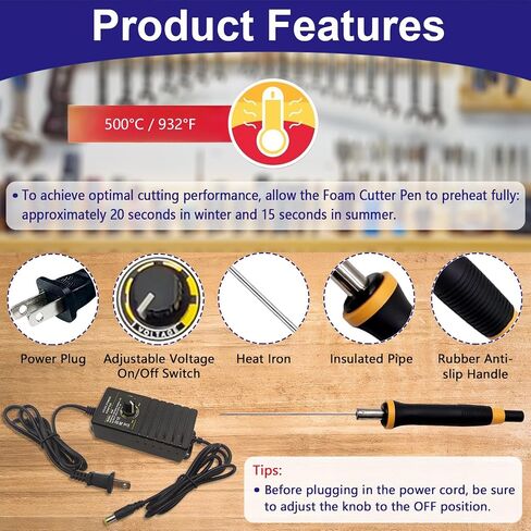 Hot Wire Foam Cutter Kit, 2 Pens 2 & 4 Inch, Upgraded Adjustable Voltage Controller, Fast Heating up to 500°C (932°F), Styrofoam Carving Tool for DIY Craft and Model Making in Kuwait