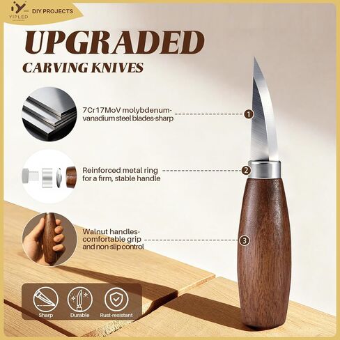 YIPLED Beginners Wood Carving Kit, Whittling Tools, Basswood & Gloves in Kuwait