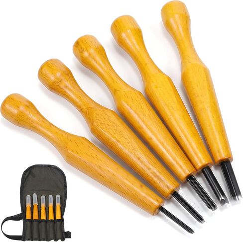 5 Pcs Linoleum Carving Tools Set, Wood Chisel V Shaped Knife, Premium Triangular Linoleum & Wood Carving Knife with Storage Bag, for Linocut Printmaking Woodcarving, (1.5mm, 2mm, 3mm, 4mm, 5mm) in Kuwait