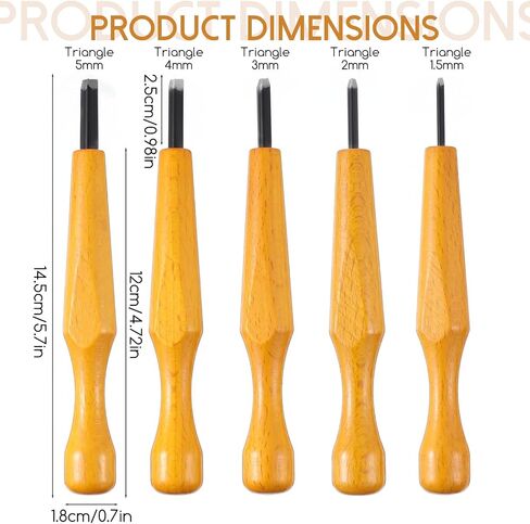 5 Pcs Linoleum Carving Tools Set, Wood Chisel V Shaped Knife, Premium Triangular Linoleum & Wood Carving Knife with Storage Bag, for Linocut Printmaking Woodcarving, (1.5mm, 2mm, 3mm, 4mm, 5mm) in Kuwait