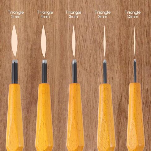 5 Pcs Linoleum Carving Tools Set, Wood Chisel V Shaped Knife, Premium Triangular Linoleum & Wood Carving Knife with Storage Bag, for Linocut Printmaking Woodcarving, (1.5mm, 2mm, 3mm, 4mm, 5mm) in Kuwait