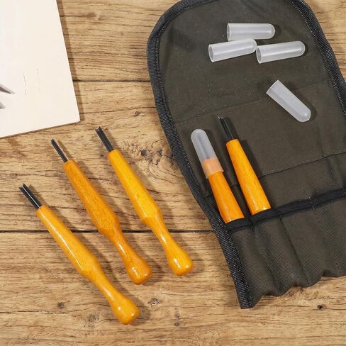 5 Pcs Linoleum Carving Tools Set, Wood Chisel V Shaped Knife, Premium Triangular Linoleum & Wood Carving Knife with Storage Bag, for Linocut Printmaking Woodcarving, (1.5mm, 2mm, 3mm, 4mm, 5mm) in Kuwait