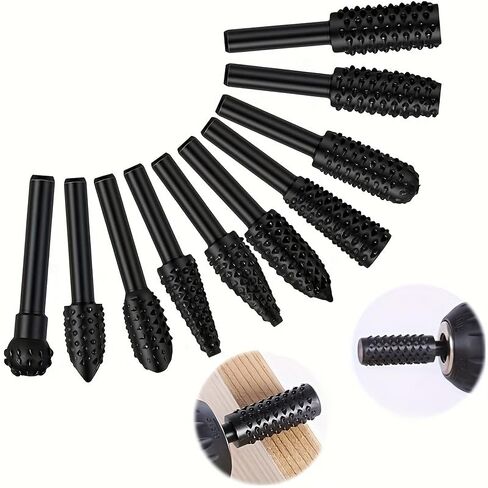5PCS Wood Carving Bits Set, 1/4" Shank Rotary Burr Rasp Files for Drill, High Carbon Steel Woodworking Tools for Shaping, Carving, Grooving, Polishing, DIY Crafts & Woodworking Projects in Kuwait