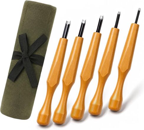 XOOL 5 Pcs Linocut Carving Tools Set, V-Shaped Wood Carving Chisels for Block Printing, Relief Printmaking, Rubber Stamp & Detail Carving (1.5mm-5mm) in Kuwait