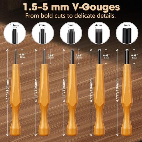 XOOL 5 Pcs Linocut Carving Tools Set, V-Shaped Wood Carving Chisels for Block Printing, Relief Printmaking, Rubber Stamp & Detail Carving (1.5mm-5mm) in Kuwait