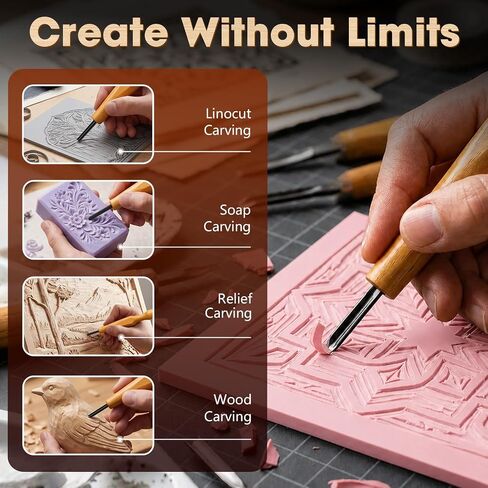 XOOL 5 Pcs Linocut Carving Tools Set, V-Shaped Wood Carving Chisels for Block Printing, Relief Printmaking, Rubber Stamp & Detail Carving (1.5mm-5mm) in Kuwait