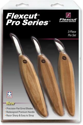 FLEXCUT Pro Series Wood Carving Tools, 3-Pack Kit with 1" Chip, 1-3/8" Detail, 1-5/8" Carving, Ergonomic Knife Handles (FP200) in Kuwait