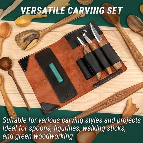 BeaverCraft Spoon Wood Carving Kit - Spoon Carving Tools Set with Hook Knife, Sloyd, Chip, Small Detail Whittling Knives S13X - Deluxe Whittling Knife Set with & Leather Strop and Leather Case in Kuwait