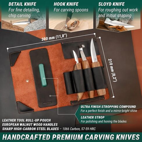 BeaverCraft Spoon Wood Carving Kit - Spoon Carving Tools Set with Hook Knife, Sloyd, Chip, Small Detail Whittling Knives S13X - Deluxe Whittling Knife Set with & Leather Strop and Leather Case in Kuwait