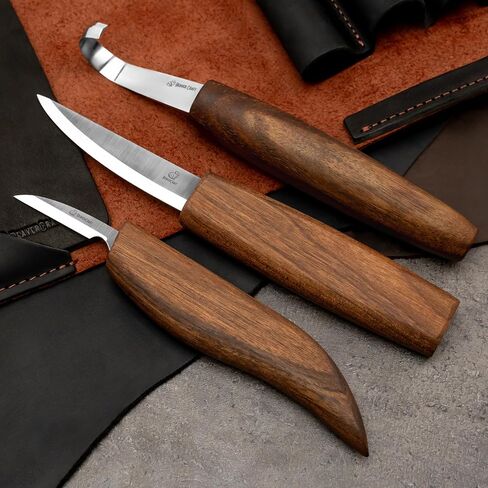 BeaverCraft Spoon Wood Carving Kit - Spoon Carving Tools Set with Hook Knife, Sloyd, Chip, Small Detail Whittling Knives S13X - Deluxe Whittling Knife Set with & Leather Strop and Leather Case in Kuwait