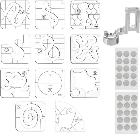 14 PCs Free Motion Quilting Template Set Includes 11 Quilting Templates 3mm, High Shank Ruler Foot, Non-Slip Grips, Universal for Sewing Machines Patchwork in Kuwait