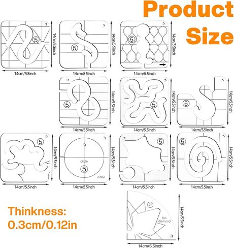 14 PCs Free Motion Quilting Template Set Includes 11 Quilting Templates 3mm, High Shank Ruler Foot, Non-Slip Grips, Universal for Sewing Machines Patchwork in Kuwait