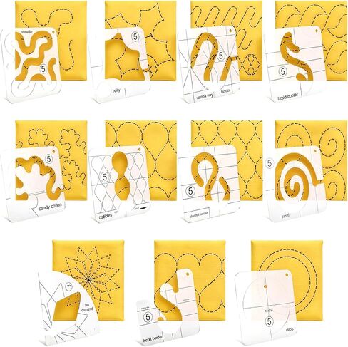 14 PCs Free Motion Quilting Template Set Includes 11 Quilting Templates 3mm, High Shank Ruler Foot, Non-Slip Grips, Universal for Sewing Machines Patchwork in Kuwait