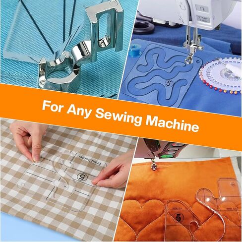 14 PCs Free Motion Quilting Template Set Includes 11 Quilting Templates 3mm, High Shank Ruler Foot, Non-Slip Grips, Universal for Sewing Machines Patchwork in Kuwait