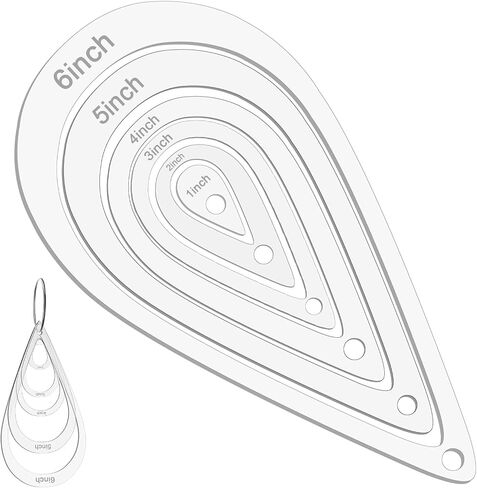 6 PCS Quilting Template, 6 Sizes Teardrop Quilting Acrylic Template Set with Binder Ring for Sewing, Patchwork, DIY Crafts, Decoration, Scrapbooking in Kuwait