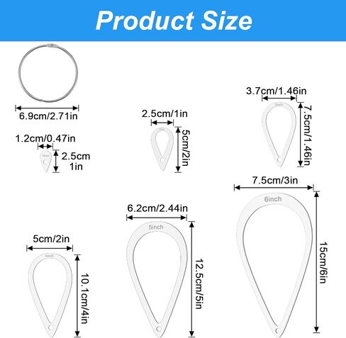 6 PCS Quilting Template, 6 Sizes Teardrop Quilting Acrylic Template Set with Binder Ring for Sewing, Patchwork, DIY Crafts, Decoration, Scrapbooking in Kuwait