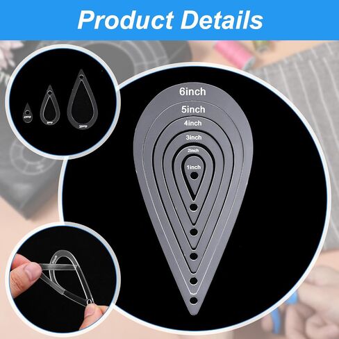 6 PCS Quilting Template, 6 Sizes Teardrop Quilting Acrylic Template Set with Binder Ring for Sewing, Patchwork, DIY Crafts, Decoration, Scrapbooking in Kuwait