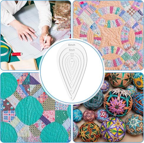 6 PCS Quilting Template, 6 Sizes Teardrop Quilting Acrylic Template Set with Binder Ring for Sewing, Patchwork, DIY Crafts, Decoration, Scrapbooking in Kuwait