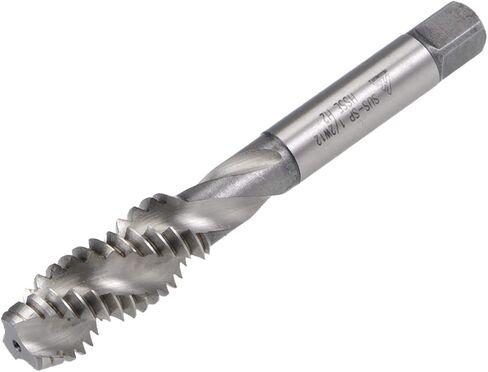 صنبور خيط فلوت حلزوني uxcell 3/8"-16 BSW، صنبور خيوط آلي HSS-Cobalt غير مطلي، ساق مستديرة بنهاية مربعة، تحمل H2 in Kuwait