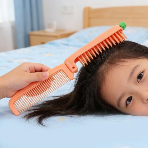4pcs Folding Carrot Fine Tooth Comb for Kids, Orange Plastic in Kuwait