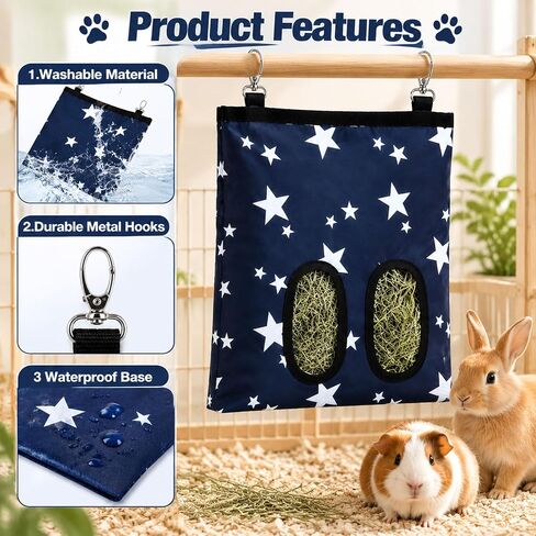RUGLAMZHIP 2-Hole Hanging Hay Feeder Bag for Rabbits in Kuwait