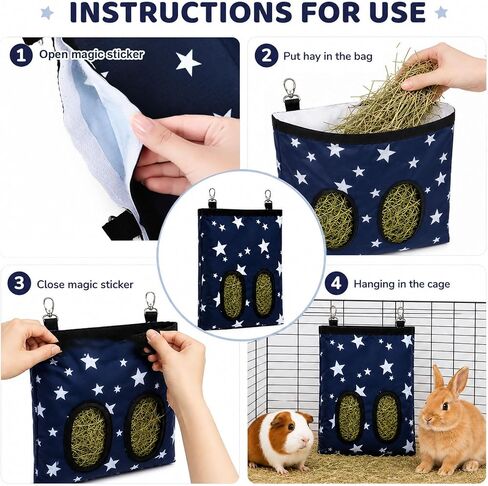 RUGLAMZHIP 2-Hole Hanging Hay Feeder Bag for Rabbits in Kuwait