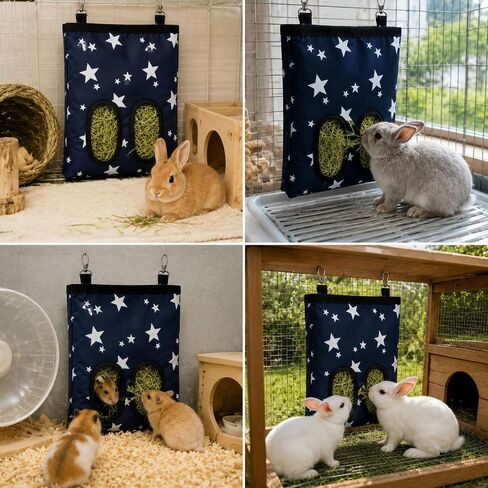 RUGLAMZHIP 2-Hole Hanging Hay Feeder Bag for Rabbits in Kuwait