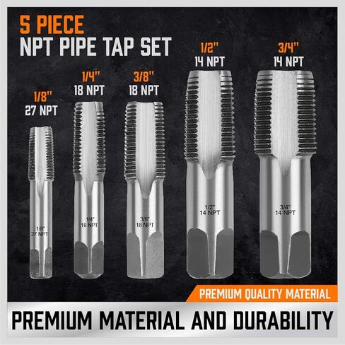HORUSDY 6-Piece NPT Pipe Tap Set, Sizes Includes 1/8", 1/4", 3/8", 1/2", 3/4" and 1" in Kuwait