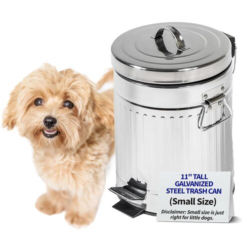 Pet Fit For Life Dog Outdoor Waste Can, 16" Tall Galvanized Steel Bin with Step-On Lid-Lift and Plastic Inner Lining and Custom Liner Bags - Backyard, Lawn, Yard, Weather Resistant Trash Holder in Kuwait
